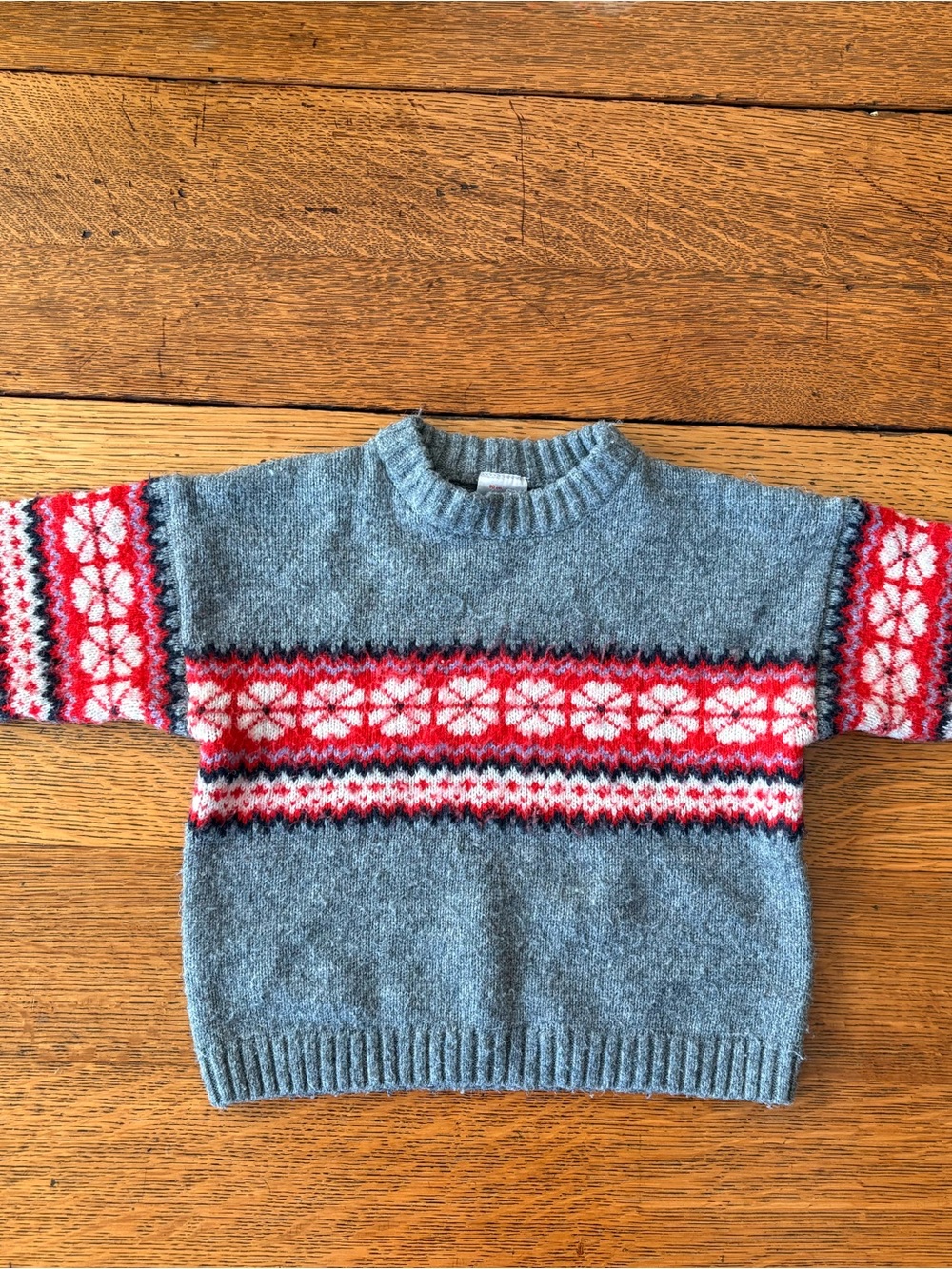 Hanna Andersson Gray Knit Sweater with Red Logo Tag